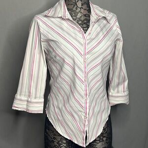 Cotton Express Stretch Pink and White Striped Blouse Size‎ M